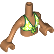 Torso Mini Doll Girl Lime Bikini Top with White Flowers and Dark Green Trim Pattern, Medium Nougat Arms with Hands