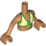 Torso Mini Doll Girl Lime Bikini Top with White Flowers and Dark Green Trim Pattern, Medium Nougat Arms with Hands
