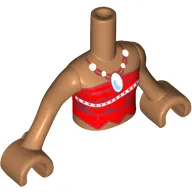 Torso Mini Doll Girl Red Strapless Top with White and Blue Pendant Necklace, White Beads Pattern, Medium Nougat Arms with Hands