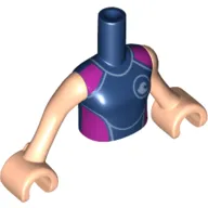 Torso Mini Doll Girl Dark Blue Wetsuit with Dark Purple Sides Pattern, Light Nougat Arms with Hands