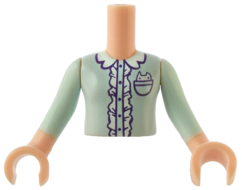 Torso Mini Doll Girl Light Aqua Top Pattern, Light Nougat Arms with Hands with Light Aqua Sleeves