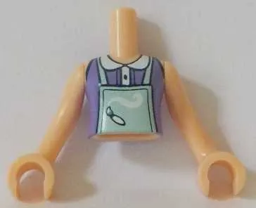 Torso Mini Doll Girl Medium Lavender Top and Light Aqua Apron Pattern, Light Nougat Arms with Hands