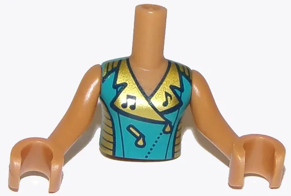 Torso Mini Doll Girl Dark Turquoise Top with Gold Collar and Sides Pattern, Medium Nougat Arms with Hands