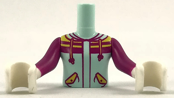 Torso Mini Doll Girl Top with Magenta and Orange Trim Pattern, Magenta Arms / Sleeves with White Hands / Gloves