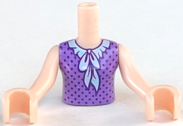 Torso Mini Doll Girl Medium Lavender Blouse Top with Dark Purple Dots and Light Aqua Ruffled Collar Pattern, Light Nougat Arms with Hands