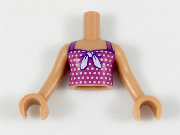 Torso Mini Doll Girl Magenta Halter Top with White Bow and Polka Dots Pattern, Medium Nougat Arms with Hands