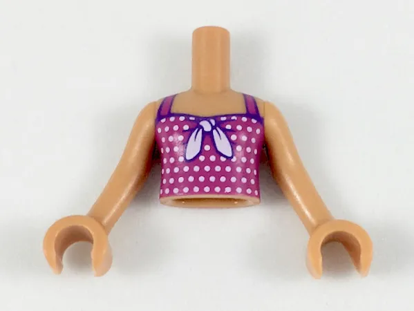 Torso Mini Doll Girl Magenta Halter Top with White Bow and Polka Dots Pattern, Medium Nougat Arms with Hands