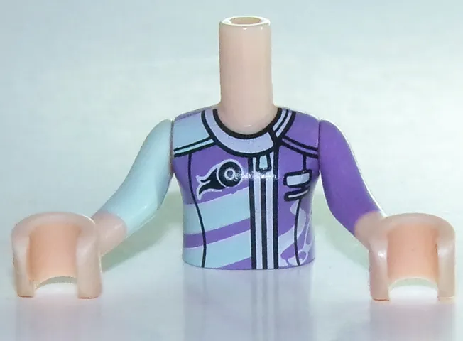 Torso Mini Doll Girl Light Aqua and Medium Lavender Racing Jacket Pattern, Light Nougat Arms with Hands with Light Aqua Right Sleeve, Medium Lavender Left Sleeve