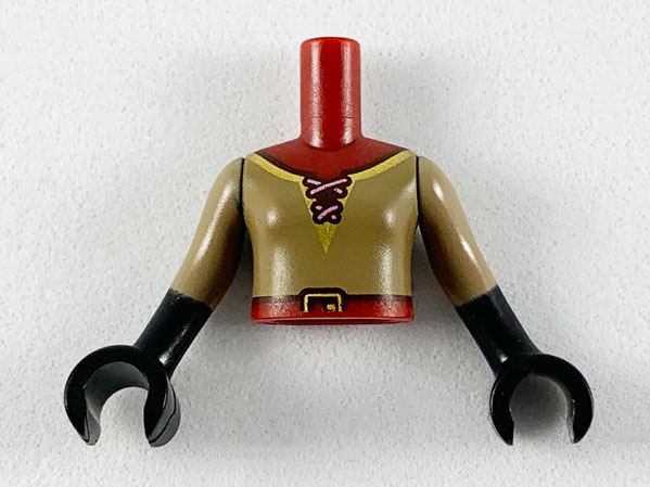 Torso Mini Doll Girl Dark Tan Top with Glittery Pink Laces Pattern, Dark Tan Sleeves with Black Hands