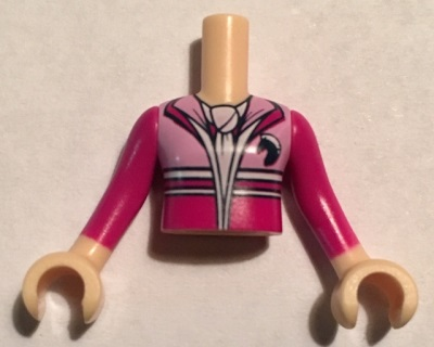 Torso Mini Doll Girl Bright Pink and Magenta Jacket with Horse Head Logo, White Scarf Pattern, Light Nougat Arms with Hands with Magenta Long Sleeves