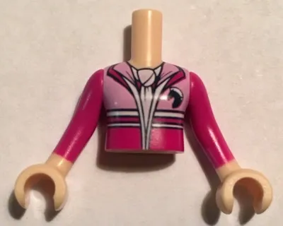 Torso Mini Doll Girl Bright Pink and Magenta Jacket with Horse Head Logo, White Scarf Pattern, Light Nougat Arms with Hands with Magenta Long Sleeves