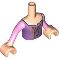 Torso Mini Doll Girl Medium Lavender Top with Gold Lacing and Bow Pattern, Light Nougat Arms with Hands with Bright Pink Sleeves