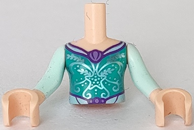 Torso Mini Doll Girl Dark Turquoise Top with Silver Starfish Ornate Pattern, Light Nougat Arms with Hands with Light Aqua Sleeves