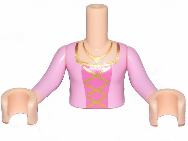 Torso Mini Doll Girl Bright Pink Top, Dark Pink Middle with Gold Lacing Pattern, Light Nougat Arms with Hands with Bright Pink Sleeves