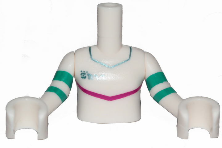 Torso Mini Doll Girl Jumpsuit with Magenta Stripe Pattern, White Arms with Hands with Turquoise Stripes