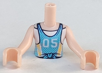 Torso Mini Doll Girl Medium Azure Jersey Top with White Number '05' Pattern, Light Nougat Arms with Hands