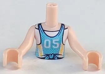 Torso Mini Doll Girl Medium Azure Jersey Top with White Number '05' Pattern, Light Nougat Arms with Hands