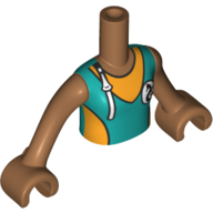 Torso Mini Doll Girl Dark Turquoise and Bright Light Orange Wetsuit with Seahorse Logo Pattern, Medium Nougat Arms with Hands