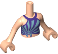 Torso Mini Doll Girl Dark Purple Swimsuit Top with Metallic Light Blue Flashing Pattern, Light Nougat Arms with Hands