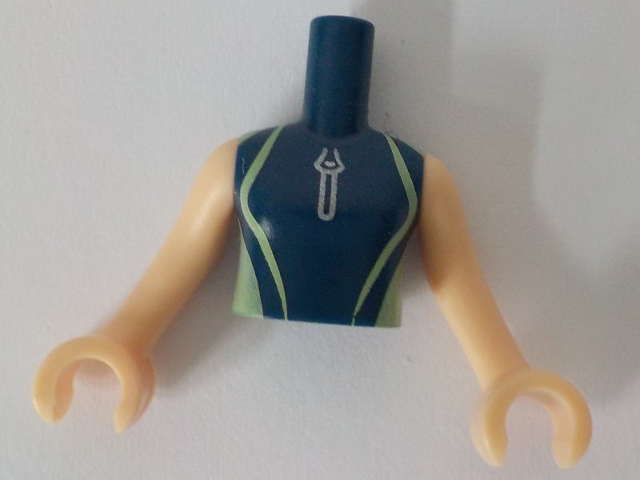 Torso Mini Doll Girl Dark Blue and Sand Green Wetsuit with Zipper Pattern, Light Nougat Arms with Hands