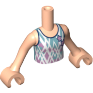 Torso Mini Doll Girl Dark Metallic Light Blue Top with White Stripes and Gold Stars Pattern, Light Nougat Arms with Hands