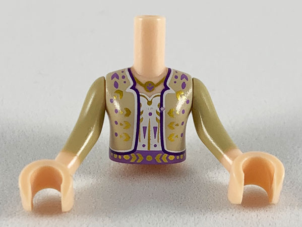 Torso Mini Doll Girl White Shirt, Tan Jacket with Gold and Dark Purple Design Pattern, Light Nougat Arms with Hands with Tan Sleeves