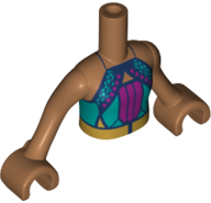 Torso Mini Doll Girl Dark Turquoise Halter Top, Magenta Stripes and Dots with Gold Belt Pattern, Medium Nougat Arms with Hands