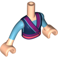 Torso Mini Doll Girl Top with Dark Blue Robe, Magenta Trim and Coral Belt Pattern, Light Nougat Arms with Medium Azure Sleeves, Light Nougat Hands