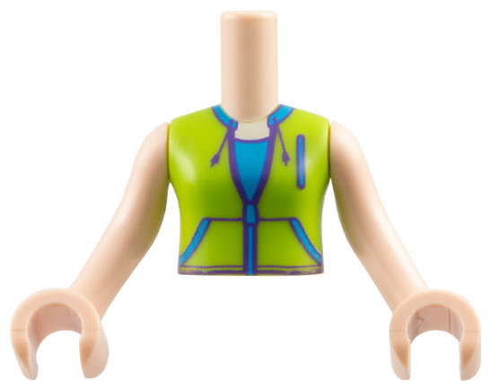 Torso Mini Doll Girl Lime Jacket Vest with Pockets over Dark Azure Shirt Pattern, Light Nougat Arms with Hands