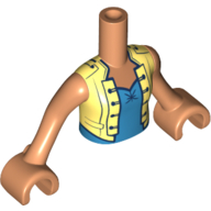 Torso Mini Doll Girl Bright Light Yellow Vest with Buttons over Dark Azure Top Pattern, Nougat Arms with Hands