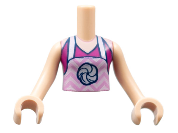 Torso Mini Doll Girl Magenta Halter Top with Bright Pink Zigzag Apron and Rosette Pattern, Light Nougat Arms with Hands