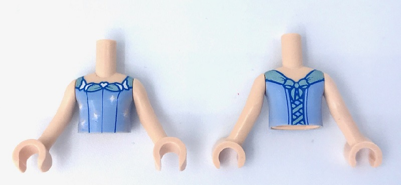 Torso Mini Doll Girl Bright Light Blue Top, Silver Sparkles, Metallic Light Blue Bow and Corset Pattern, Light Nougat Arms with Hands