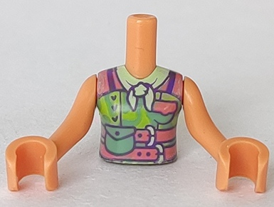 Torso Mini Doll Girl Lime Top, Coral Belts, Sand Green Bag and Yellow Bandana Pattern, Nougat Arms with Hands