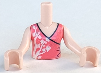 Torso Mini Doll Girl Coral Wrap Top with White Tree Pattern, Light Nougat Arms with Hands