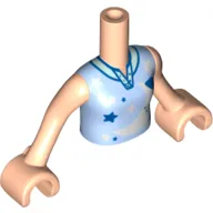 Torso Mini Doll Girl Bright Light Blue Sleepshirt with Sleeping Moon, Stars and Buttons Pattern, Light Nougat Arms with Hands