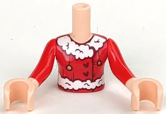 Torso Mini Doll Girl Dark Red Top with Lace and Hearts Pattern, Light Nougat Arms with Hands with Red Sleeves