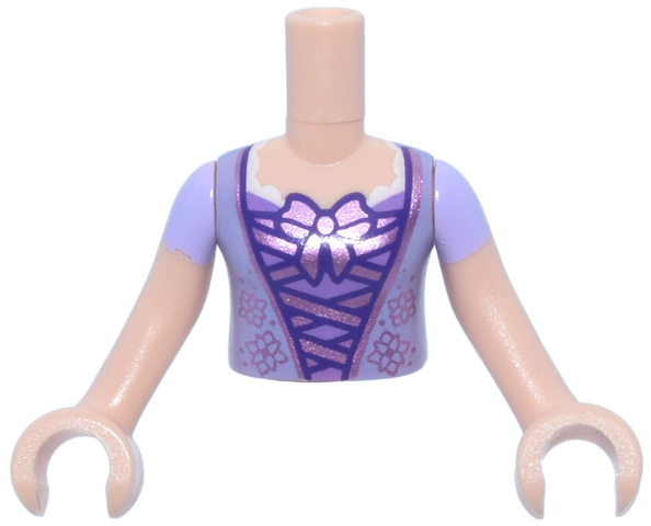 Torso Mini Doll Girl Lavender Top with Metallic Pink Lacing and Bow Pattern, Light Nougat Arms with Hands with Lavender Sleeves