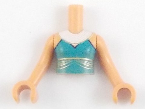 Torso Mini Doll Girl Dark Turquoise Dress Top with White Necklace Pattern, Nougat Arms with Hands