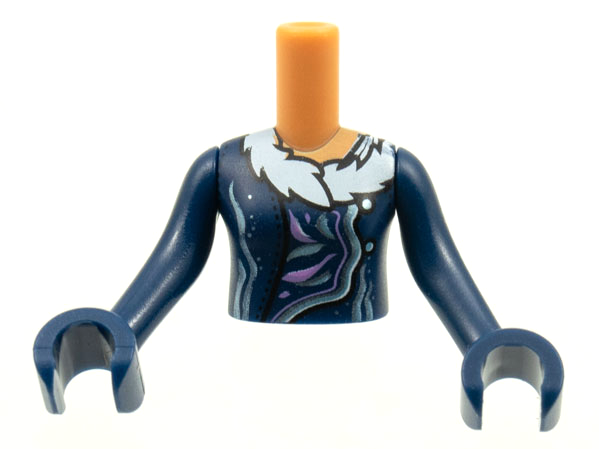 Torso Mini Doll Girl Dark Blue Coat, White Fur Collar, Silver and Dark Pink Trim Pattern, Dark Blue Arms with Hands