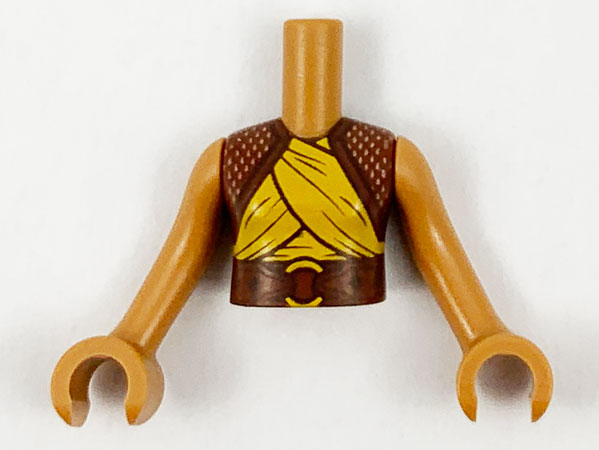 Torso Mini Doll Girl Reddish Brown Shrug and Belt, Yellow Wrappings Pattern, Medium Nougat Arms with Hands