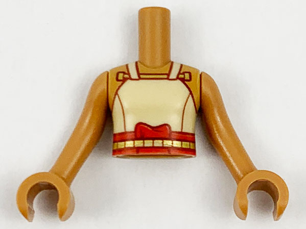 Torso Mini Doll Girl Tan Tank Top, Red Sash Pattern, Medium Nougat Arms with Hands