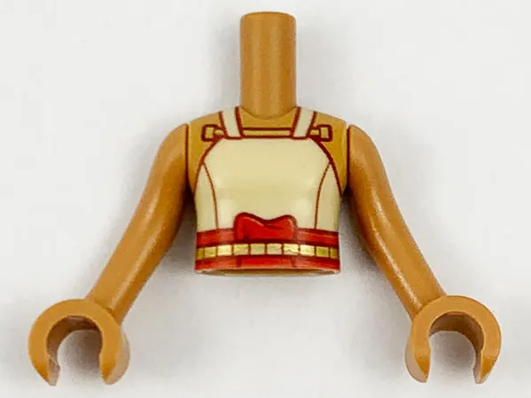 Torso Mini Doll Girl Tan Tank Top, Red Sash Pattern, Medium Nougat Arms with Hands