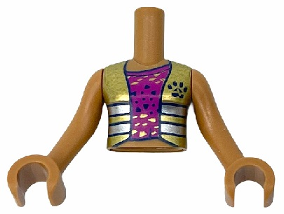 Torso Mini Doll Girl Magenta Top with Spots, Gold Vest with Silver Stripes Pattern, Medium Nougat Arms with Hands