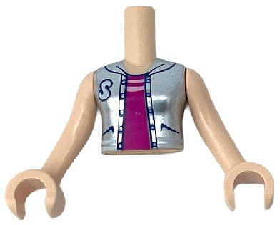 Torso Mini Doll Girl Magenta Top with Stripes, Metallic Silver Vest with Letter S Pattern, Light Nougat Arms with Hands