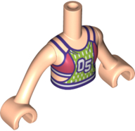 Torso Mini Doll Girl Coral and Lime Soccer Jersey with White Lines and '05 Pattern, Light Nougat Arms with Hands