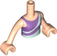 Torso Mini Doll Girl Medium Lavender Top with Light Aqua Diagonal Stripes Pattern, Light Nougat Arms with Hands