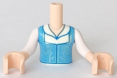 Torso Mini Doll Girl Medium Blue Top with Metallic Light Blue Roses Pattern, Light Nougat Arms with Hands with White Sleeves