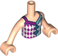 Torso Mini Doll Girl White Top with Magenta and Metallic Light Blue Diamonds Pattern, Light Nougat Arms with Hands