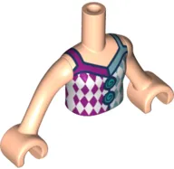 Torso Mini Doll Girl White Top with Magenta and Metallic Light Blue Diamonds Pattern, Light Nougat Arms with Hands