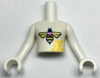 Torso Mini Doll Girl Bee and Honeycomb Pattern, White Arms with Hands
